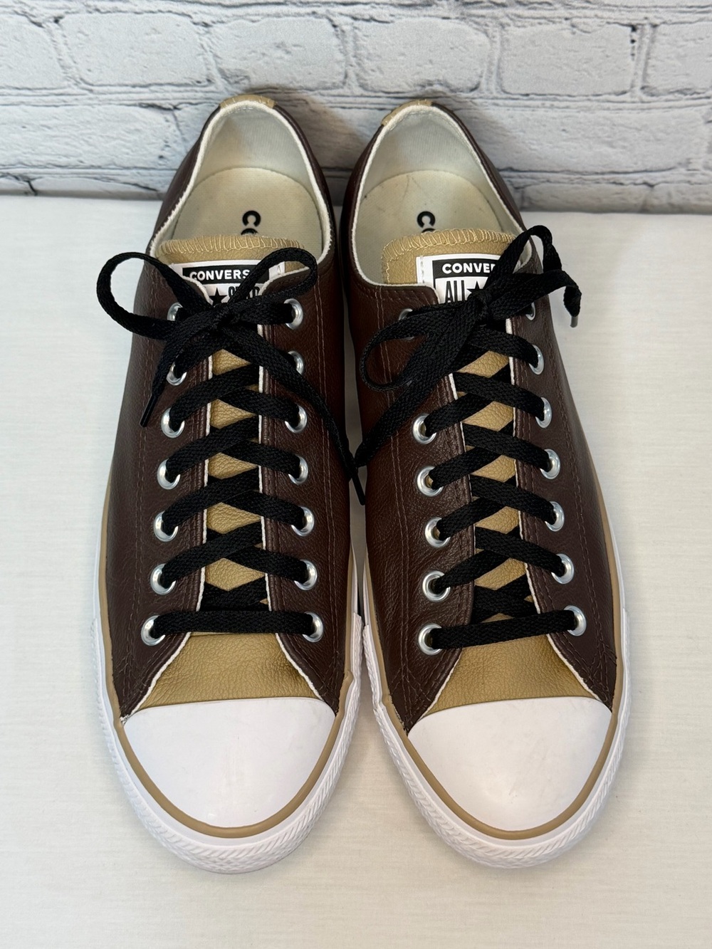Converse Low Top Sneakers in Brown and Tan with Black Laces